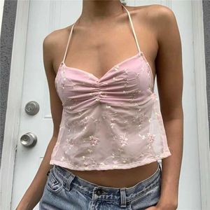 Frauen Tanks Camis Xingqing Y2K Halter Top 2000er ästhetischer Märchen -Grunge -Kleidung Frauen Blumen Slveless Rückenless Tanks Swt Vest Strtwear Y240420