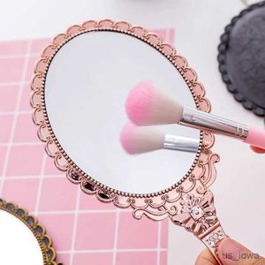 Mirrors 1pc Vintage Floral Handle Cosmetic Mirror Portable Handheld Lace Mirror Plastic Handle Small Round Mirror WomenS Makeup Tools