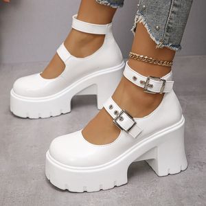 Lucyever White Y2K High Heels Pumps Women Spring Chunky Platform Mary Jane Shoes Woman Plus Size Sick Heel Gothic Shoes 42 240422