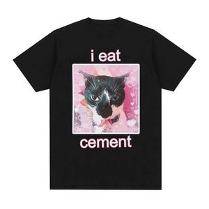 メンズTシャツ面白い私はセメント猫のミームグラフィックTシャツを食べる女性女性