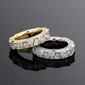 ABAY Geometryczne szwy pierścień z trójkątną sześcienną cyrkonis lodowana CZ kamienna raper biżuteria ślubna palcem palec ślubny Pierścienie męskie i damskie hip -hopowe Rin