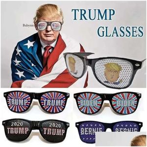 Andra evenemangspartiförsörjningar President Donald Trump Funny Glasses Festival USA Flag Patriotiska solglasögon Gift Ledning Hemma GA DHN Q