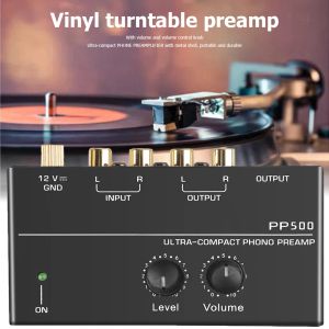 Amplifier Phono Preamp pre Amp Preamplifier with Level Volume Control RCA Input Output 1/4" TRS Output Interfaces for LP Vinyl Turntable
