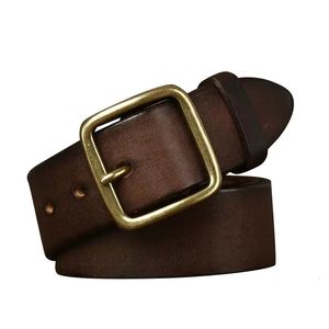 100% de couro puro de 3,8 cm de largura machos machos vintage cinturão de couro genuíno cinturões de designer de luxo para homens jeans de fivela de pino de cobre 240422