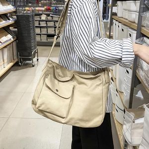 Sznurka kobieta torby na solidne płótno na dużą pojemność kupująca torebka prosta moda damskie crossbody szkolna torba na ramię