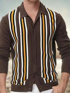 Herren Polos 2024 Spring Dünn gestrickt Business Casual Long Sleeved Striped Polo Shirt Trendy T-Shirt