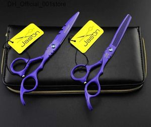 Hair Scissors free shipping JASON HD-24 purple lacquer 5.5 inch/6.0 inch hair cutting/thinning scissors6CR 62HRC hair scissors Q240425