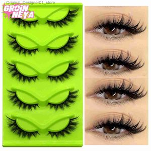 False Eyelashes Groinneya cat eyelashes 5 pairs of artificial mink natural appearance fluffy and soft cross shaped Wispy full length eyelash extensions Q240425