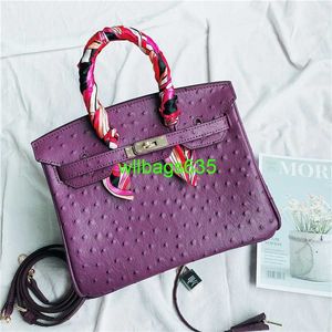 Bk 2530 Handbags Ostich Leather Totes Trusted Luxury Bags Autumn and Winter New Dark Purple Ostrich Pattern Platinum Bag European and America have logo HBZFW0