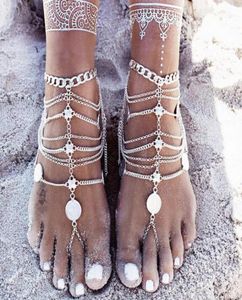 2018 New Fashion Summer Sexy Silver Tassel Anklet For Women Coin Pendant Chain Ankle Bracelet Foot Jewelry裸足サンダフットDec8726213