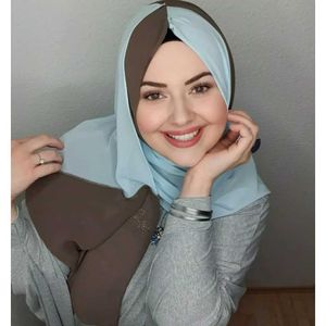 Ilwg hijabs islamski szalik Kobiety luksus niebieski szyfon hidżab hidżabs dla kobiety koszulki muzułmańskie turbany muzułmańskie