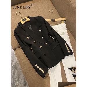 Women'S Suits & Blazers Womens June Lips Allmatch Dusty Pink Green Blue Nude Black Blazer Jacket Gold Buttons Double Breasted Drop De Dh1Fb