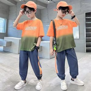 Kleidung setzt Jungen Sportanzug Lose Gradienten kurzärmelige Beinschieberhosen Casual 2-Stück Set Outfit Kinder