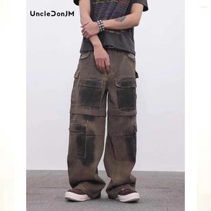 Herren Jeans Schwerindustrie Sprühfarbe verzweifelt schmutzig Fit Baggy Hip-Hop Trend Design Sense Lose Cargo Hosen