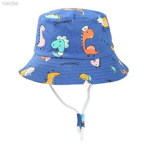 Caps Hats Baby Girls Hats Cartoon Cap Beach Hats Sun Kids Cartoon Strap Adjustable Chin Spring Outdoor Sun Summer Bucket Kids Hats Caps d240425