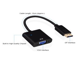 Displayport Ekran Port DP - VGA adaptör kablosu PC Bilgisayar Dizüstü Bilgisayar HDTV Monitör Projektörü için Erkek Kadın Dönüştürücü OPP Bag2844319