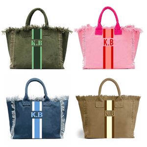 Europe American Style Trends Stripe Printing ladys Tassel Handbag Customizable Letters Canvas Tote Beach Bag Wedding Gift 240417