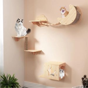 Scratchers Cat Scratching Climbing Post Wallmontered Cat Hammock Bed Pet Möbler Kattunge Vägghylla Set Cat Perch Wood Cat Tree House