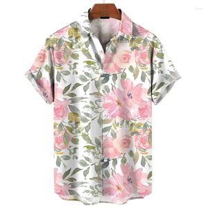 Camisas casuais masculinas 2024 Havaiano para homens Imprimir 3D impressão floral de mangas curtas Tops de grandes dimensões Blouse Butse de Botão de Rua da Festa de Praia