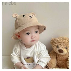 Czapki czapki urocze niedźwiedź Baby Bucket Hat with Ears Chłopca Cotton Kids Sun Hat Outdoor Summer Child Panama Cap D240425