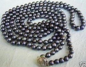 Pendants Fashion Jewelry 7-8mm Black Akoya Cultured Pearl Necklace 100''