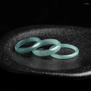 Cluster Rings Real Natural A-grade Jade Blue Aqua Ring For Men And Women Basic Summer Cold Fatigue Eliminating High Quality Jewelry Gift