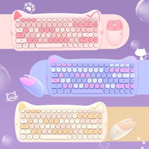 Mice Cut Cat 2.4g Wireless Ergonomics Keyboard Set Mixed Candy Color Keycap Keyboard and Mouse Comb for Laptop Notebook Pc Girls Gift