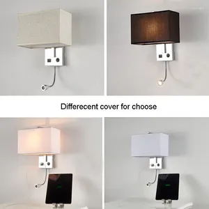 Wall Lamp Bedside Square Reading USB Rechargeable AC85-265V Sconce Light With Rectangle Cloth Shade For Bedroom Study