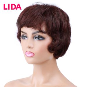 Wigs Lida Brazilian короткие человеческие парики для волос, не созданный машиной, сделанная моно -сетью натуральное волнистое парик для чернокожих женщин