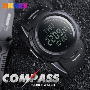 Klockor Mens Watches Compass Outdoor Sports Watch Män Titta på Sport Digital LED Electronic Chronograph Men Clock Man Wristwatches