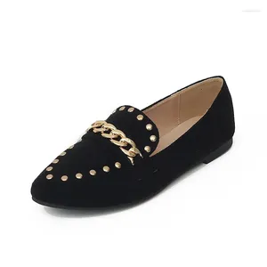 Casual Shoes 2024 Women Flats Female Metal Chain Office Lady Soft Sole Rivet Solid Colors Slip On Velvet Leather Plus Size Punk