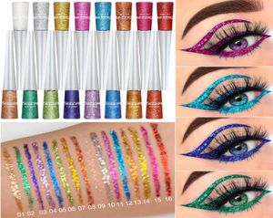 16 kolorów Diamentowy Glitter Eyeliner Pen KOLOROWE ZIELONY ZIELONY ZŁOTNY Srebrny Orange Blue Purple Długotrwały wodoodporny płynny EYELEINE3077958