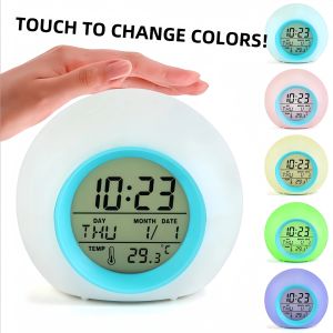 Clocks Variable Colors Digital Alarm Clock Touch Sense Change Colors Multifuntional Alarm Clock Glowing LED