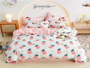 Zestawy pościeli 4PCS Home Tekstyle Różowy ananas Pure Bawełniane podwójne łóżko