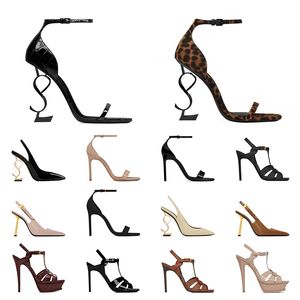 Z pudełkiem Women Designer Sandals Czarny nagi brązowy otwarty palca stopa wysokie obcasy Panie Oryginalne skórzane sukienki Buty Leopard Platforma Wedding Pone