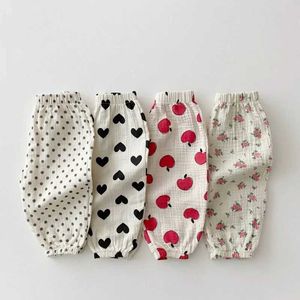 Trousers Summer Baby Clothes Linen Girls Pants Sweet Print Girls Trousers Boys Casual Pants H240425