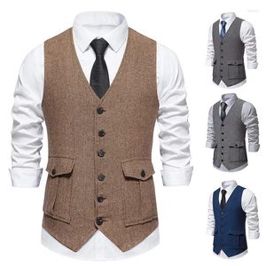 Men's Vests Spring And Autumn Fashion Casual Retro Single Breasted 3D Pocket Suit Vest Top Trendy