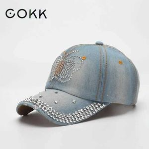 Ball Caps COKK Womens Baseball Cap Shiny Butterfly Pattern Denim Cloth Snapback Hats For Women Summer Autumn Casual Gorras Adjustable New J240425