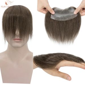 Toupees Rich opções 7x15cm Frontal Hairpiece para homens Extensão de cabelo natural Perda de linha do cabelo helicoidal reto Toupee de substituição