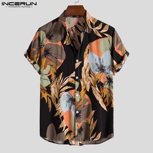 Incerun men hawaiin skjorta tryckning lapel kort ärm casual skjortor knapp andas semester sommar fritid camisas s5xl 240419