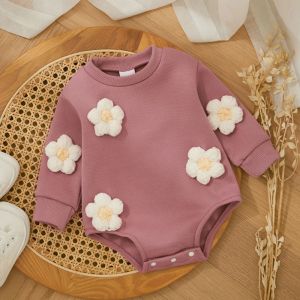 One-Pieces Thick Fleece Newborn Baby Sweatshirt Romper Winter Warm Long Sleeve Toddler Jumpsuit 3D Flower Bodysuit Newborn Girls Clothes