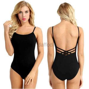 Stage Wear Women Spaghetti Straps Built-in Bra Sports Bodysuit Solid Color Professional Ballet Gymnastics Leotard Competition Dance Wear d240425