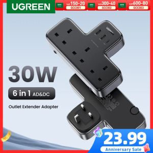 Ladegeräte UGREEN 30W UK Plug Desktop Ladegeräte -Streifen -Outlet -Erweiterungsadapter für iPhone 15 14 Pro Max Xiaomi Wand Fast Ladegerät Anzeige DC