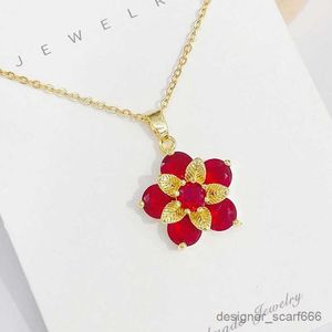 Pendant Necklaces Fashion retro light luxury wild European and American color zircon red flower necklace pendant collarbone chain pendant gift