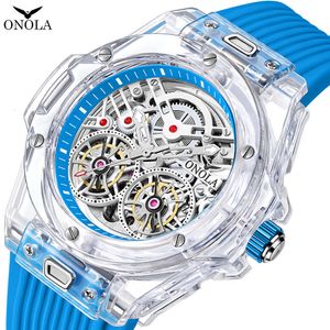 ONOLA New Double Flyer Fully Automatic Mechanical Watch Men's Silicone Tape Waterproof Watch