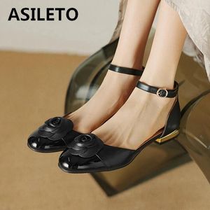 Casual Shoes ASILETO 2024 Closed Toe Round Mixed Color Women Sandals Flower 3.5 Cm Low Heel Ankle Strap Big Size 43 Dress Beige Black