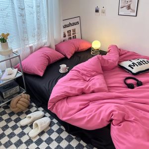 uppsättningar ins rosa serie tryckt mjukt sängkläder set duvet täcker sängkläder sängöverdragskuddar platta ark tröskeluppsättningar för flickor