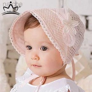 Caps Hats Lace Flower Hollow Baby Cap Summer Cute Princess Baby Girl Hat With Bow Solid Color Infant Toddler Bucket Hat d240425