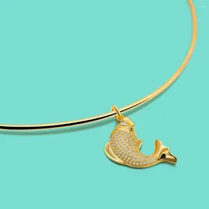 Pendants Bohemian 925 Sterling Silver Collar Female Vintage Fish Pendant Gold Necklace Women's Fashion Accessories Size 43cm/47cm