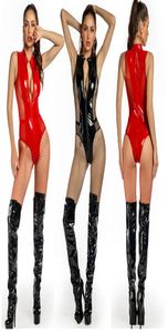 Catsuit Costumessexy lateks katsuit sahte deri kadın seksi açık kasık erotik kostüm Sexi örgü iç çamaşırı streç ıslaklık pvc bodys2051236